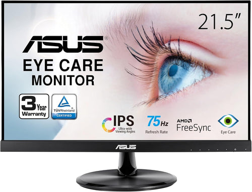 ASUS VP229Q 21.5 Monitor, 1080P Full HD, 75Hz, IPS, FreeSync/Adaptive-Sync, Eye Care, HDMI DisplayPort VGA, Frameless, VESA Wall Mountable BLACK