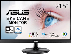 ASUS VP229Q 21.5 Monitor, 1080P Full HD, 75Hz, IPS, FreeSync/Adaptive-Sync, Eye Care, HDMI DisplayPort VGA, Frameless, VESA Wall Mountable BLACK