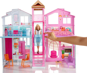 Barbie Doll House, 3-Story Townhouse with 4 Rooms & Rooftop Lounge, Furniture & Accessories Including Swinging Chair