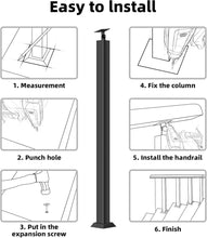 Load image into Gallery viewer, Square Stair Baluster Posts 4 Pack - 270° Adjustable Metal Railing Spindles with Flat Bracket Base and Screws Kits; Black Iron Posts are Suitable for Deck, Balcony, Stair, Indoor and Outdoor Decor