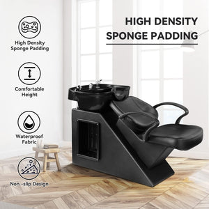 Ainfox Shampoo Barber Backwash Chair, ABS Plastic Shampoo Bowl Sink Chair for Spa Beauty Salon (Black)
