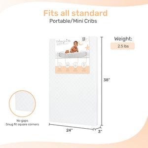 Sunset 3” Extra Firm Fiber Crib Mattress, Greenguard Gold Certified, Waterproof Vinyl Cover, Baby Mattresses for Cribs, Fits Mini and Portable Cribs