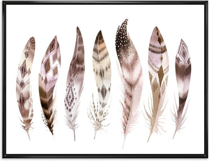 Auction 12"x20" DesignQ Colourful Boho Feather Set X - Bohemian & Eclectic Framed Canvas Wall Art Print