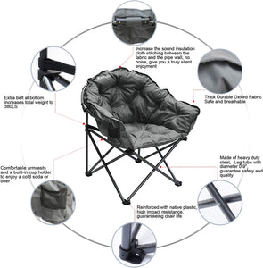 KHORE Oversized Camping Chair Heavy Duty Steel Folding Chair with Carry Bag for Hiking Camping (Grey)