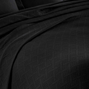 Superior 100% Cotton Basket Weave Bedspread with Shams, All-Season Premium Cotton Matelasse Jacquard Bedding, Quilted-Look Geometric Basket, King, Black