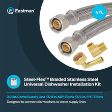 Load image into Gallery viewer, Eastman 41037 Universal Braided Stainless Steel Dishwasher Installation Kit, 3/8 inch Comp, 4 Ft