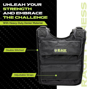 RAGE Fitness Adjustable Weighted Vest, Black, One Size (Weights not included)