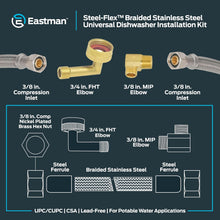 Load image into Gallery viewer, Eastman 41037 Universal Braided Stainless Steel Dishwasher Installation Kit, 3/8 inch Comp, 4 Ft