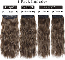 Load image into Gallery viewer, Auction 20 inch Synthetic Hair Extensions Dark Brown Mixed Middle Brown Highlight Thick Clip In Hair Extensions Wavy Hair Extensions for Women(Dark Brown Mixed Middle Brown Highlight)