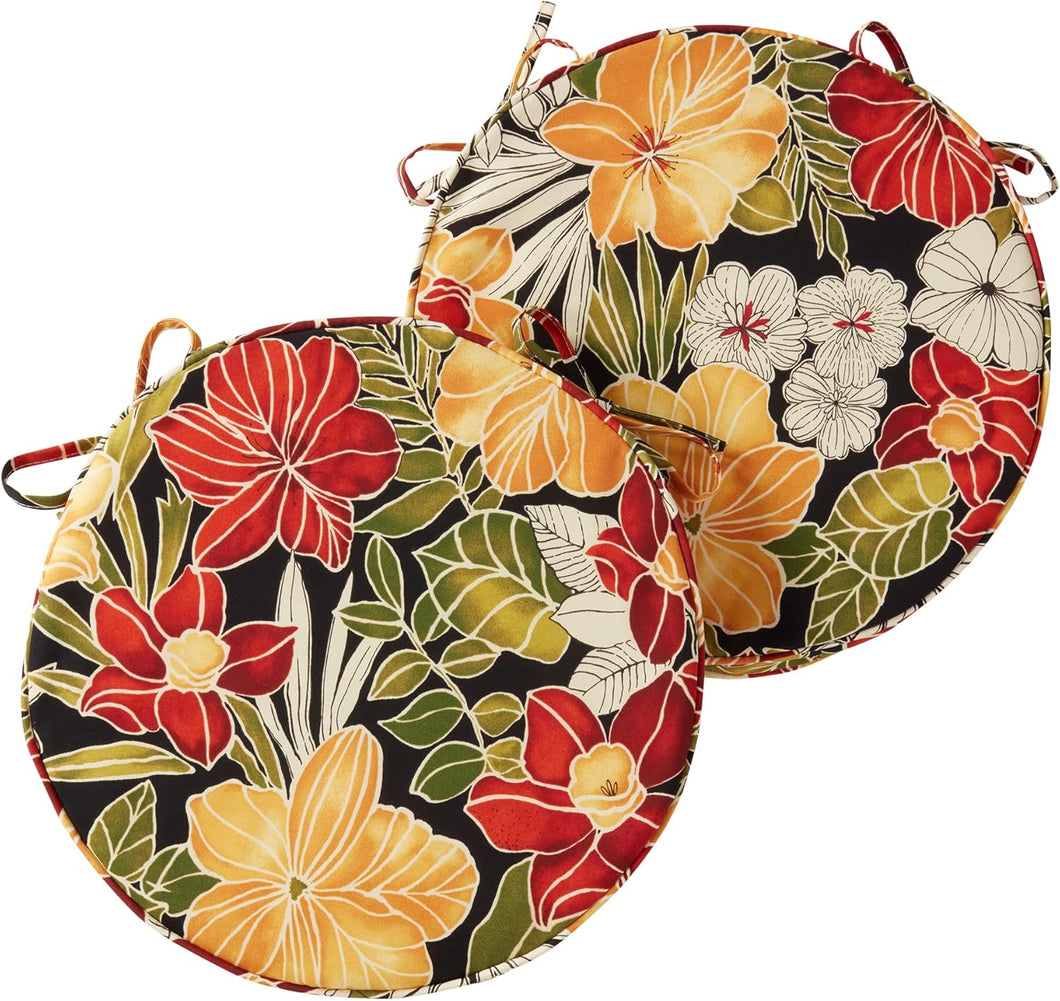 Greendale Home Fashions Outdoor 18-inch Round Reversible Seat Cushion, Aloha 2 Count