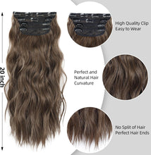 Load image into Gallery viewer, Auction 20 inch Synthetic Hair Extensions Dark Brown Mixed Middle Brown Highlight Thick Clip In Hair Extensions Wavy Hair Extensions for Women(Dark Brown Mixed Middle Brown Highlight)