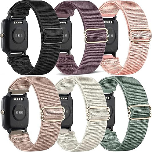 6 Pack Stretchy Nylon Watch Bands Compatible with Veryfitpro ID205L,19mm Loop Elastic Straps for Willful YAMAY SW020 SW021 SW023 SW025 ID205 ID205L ID205S ID205U, Fitpolo ID205L Women Men