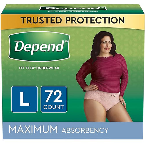 72 CT Depend Fresh Protection Adult Incontinence Underwear for Women - LARGE 72CT
