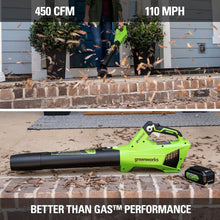 Load image into Gallery viewer, Greenworks 24V Brushless Axial Blower (110 MPH / 450 CFM), 4Ah USB Battery and Charger Included BL24L410