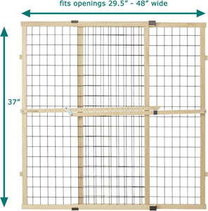 MYPET North States Wire Mesh Dog Gate: 29.5-48" Wide. Pressure Mount. No Tools Needed. Dog Gate 37" Tall, Expandable, Durable Dog Gates for Doorways, Sustainable Hardwood