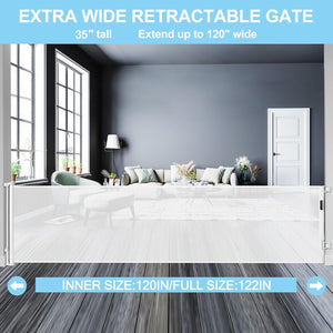 Extra Wide Retractable Baby Gate 120 Inch - WHITE