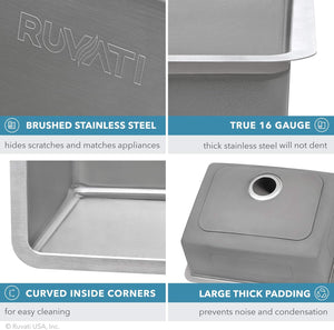 Ruvati 31-inch Undermount Kitchen Sink 50/50 Double Bowl 16 Gauge Stainless Steel