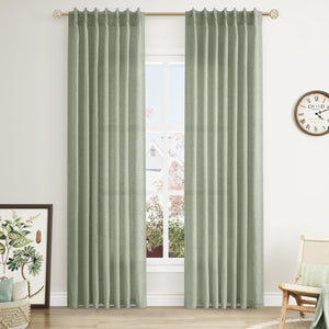 Light Filtering Sage Green Pinch Pleated Linen Curtains 40x84 Inch each (Set of 2)
