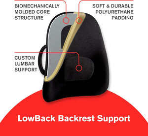 ObusForme Lowback Backrest Support - Lower Back Padded Seat Cushion and Lumbar Support Pillow, Portable Posture Support with Soft and Durable Foam