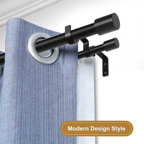 Black Double Curtain Rods for Windows 72 to 144 Inch