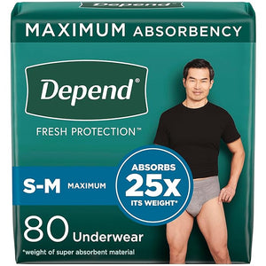 Depend Fresh Protection Adult Incontinence Underwear For Men - Small/Medium, Grey, 80 Count