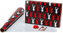 Load image into Gallery viewer, Christmas Wrapping Paper Kit with Gridlines, Bows and Gift Tags, Red, Black and White, Plaid, Reindeer and Snowflakes (41-Count, 120 sq. ft.)