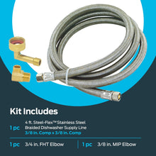 Load image into Gallery viewer, Eastman 41037 Universal Braided Stainless Steel Dishwasher Installation Kit, 3/8 inch Comp, 4 Ft