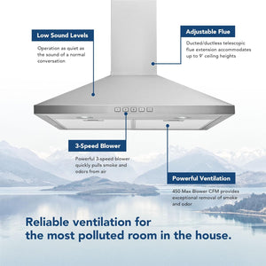 Broan-NuTone BWP1244SS 24-Inch Convertible Wall Mount Pyramidal Chimney Range Hood