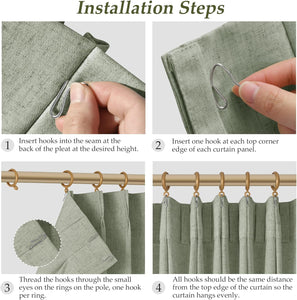 Light Filtering Sage Green Pinch Pleated Linen Curtains 40x84 Inch each (Set of 2)