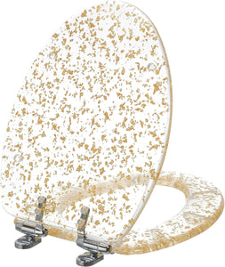 Heavy Duty Toilet Seat with Glitter Acrylic Gold Foil Finish 19''