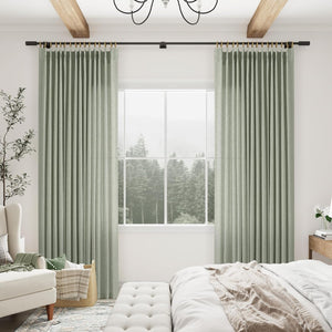 Light Filtering Sage Green Pinch Pleated Linen Curtains 40x84 Inch each (Set of 2)