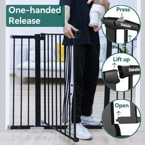 Mom's Choice Award Winner-BABELIO 36 Inch Extra Tall Metal Baby Gate, Pressure Mounted Dog Gate for Stairs、Doorways & Hallway, Easy Walk Thru Pet Gate, Child Gate with 2*Y Spindle Rods,Black