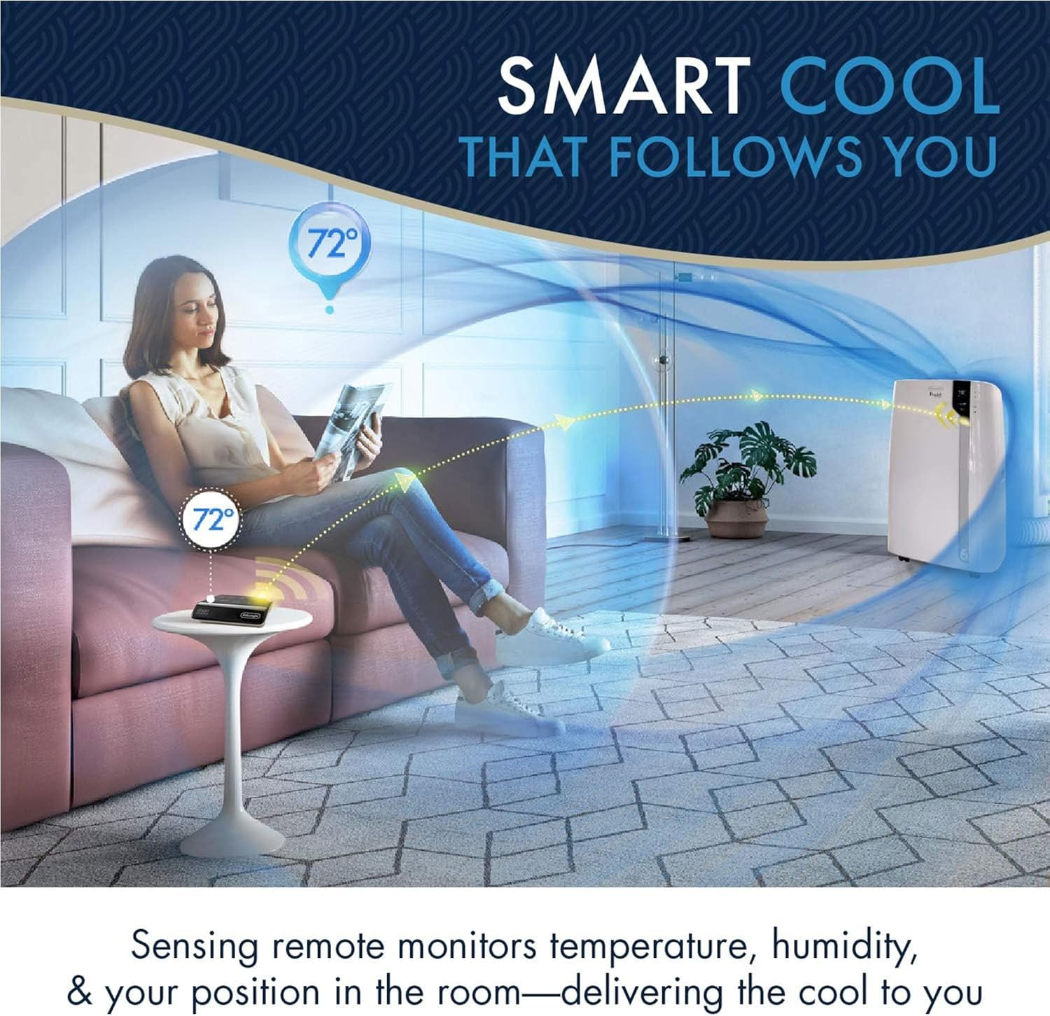 DeLonghi Portable Air Conditioner 12,000 BTU,cool large rooms up to 500 sq ft,remote,energy saving mode,extremely Quiet,AC Unit for room,dehumidifier,fan,programmable,window venting kit,EX360LVYN