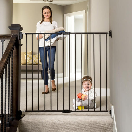 2-in-1 Extra Tall Easy Swing Stairway and Hallway Walk Through Baby Gate, BLACK