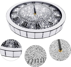 LXARTZJ Crystal Diamond Round Wall Clock Twinkle Bling Decor