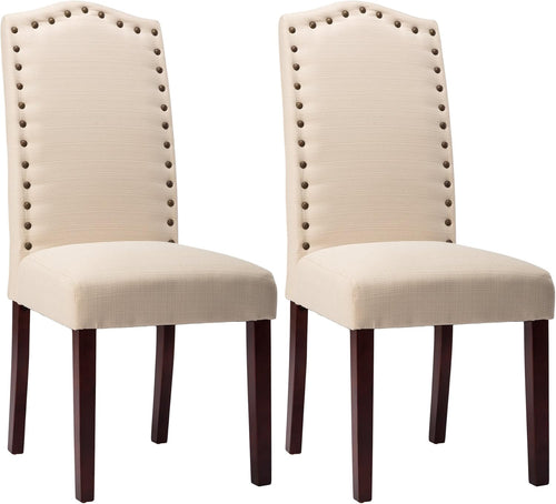 Contemporary Beige Fabric Dining Chairs Set of 2 with Arched Backrest