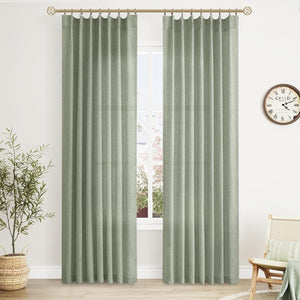 Light Filtering Sage Green Pinch Pleated Linen Curtains 40x84 Inch each (Set of 2)
