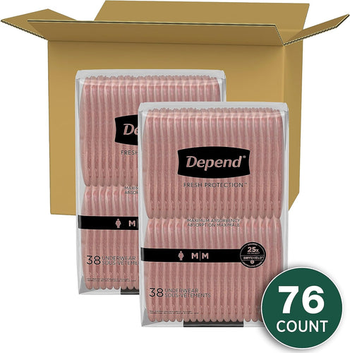 Depend 76 CT Medium Fresh Protection Adult Incontinence Underwear for Women (Formerly Depend Fit-Flex), Disposable, Maximum