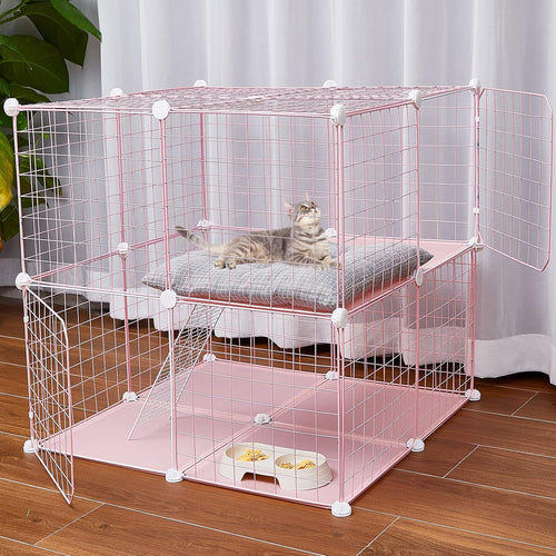 2 Tier Large DIY Pet Playpen Detachable Dense Metal Wire Pet Cage Indoor Kennels