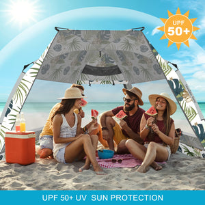 Beach Tent Pop Up Shade for 4-6 Person - 99" Wide X-Large Sun Shade Tent UPF 50+ UV Protection