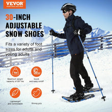 Load image into Gallery viewer, VEVOR 30 inch Light Weight Snowshoes for Women Men Youth Kids, Aluminum Alloy Frame Terrain Snow Shoes, Snowshoes Set with Trekking Poles and Carrying Tote Bag, Fully Adjustable Bindings, Blue