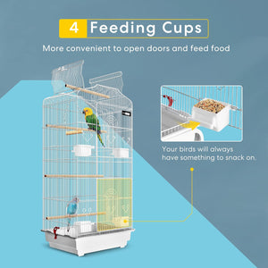 64 Inch Bird Cage with Play Top and Rolling Stand for Parrots Conures Lovebird Cockatiel Parakeets White