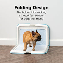 Load image into Gallery viewer, IRIS USA Pee Pad Holder, XL, Marking and Leg Lifting Dog Pad Holder, Foldable, Secure Latches, Non-Skid Rubber Feet, High Polish Finish for Easy Cleaning, Fits 58.4 x 88.9 cm Pad or Larger, Blue