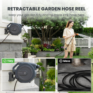 Giraffe Tools AW30 Garden Hose Reel Retractable 1/2" x 100 ft Wall Mounted Water Hose Reel Automatic Rewind, Any Length Lock, 100ft, Dark Grey