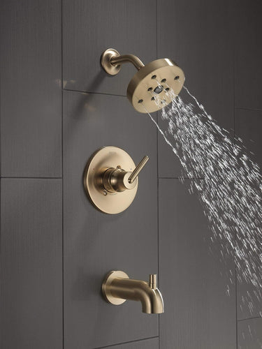 Delta Faucet Trinsic 14 Series Single-Function Tub and Shower Trim Kit with Single-Spray H2Okinetic Shower Head, Champagne Bronze T14459-CZ (Valve Not Included)