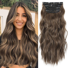 Load image into Gallery viewer, Auction 20 inch Synthetic Hair Extensions Dark Brown Mixed Middle Brown Highlight Thick Clip In Hair Extensions Wavy Hair Extensions for Women(Dark Brown Mixed Middle Brown Highlight)