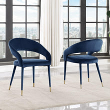 Load image into Gallery viewer, Joel Velvet Contemporary Dining Chair With Gold Accents, Set of 2, Navy Blue