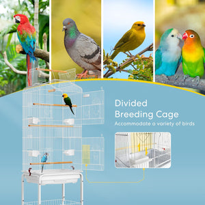 64 Inch Bird Cage with Play Top and Rolling Stand for Parrots Conures Lovebird Cockatiel Parakeets White