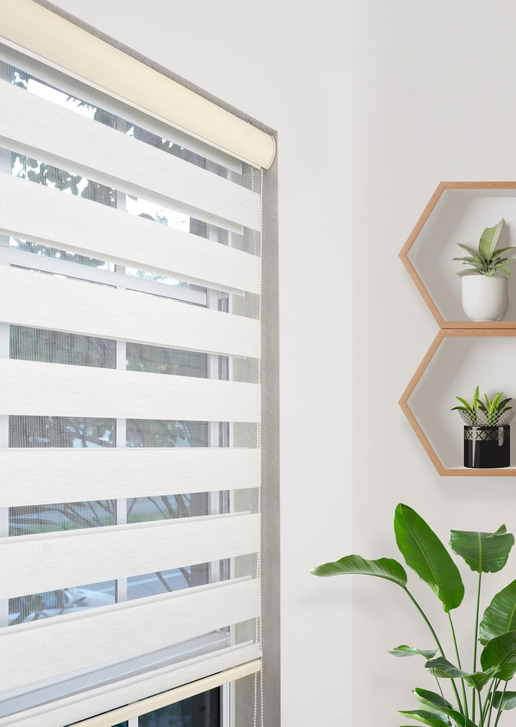 PineCrest Zebra Blinds for Indoor Windows Light Filtering Shade (White Color) (Height 78 inch) (Width 65 inch)