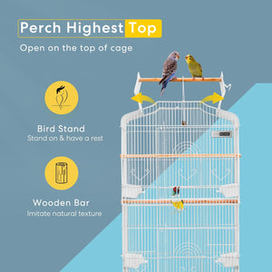 64 Inch Bird Cage with Play Top and Rolling Stand for Parrots Conures Lovebird Cockatiel Parakeets White